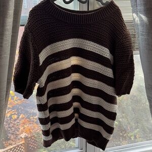 Brown and White Striped Women's Sweater
